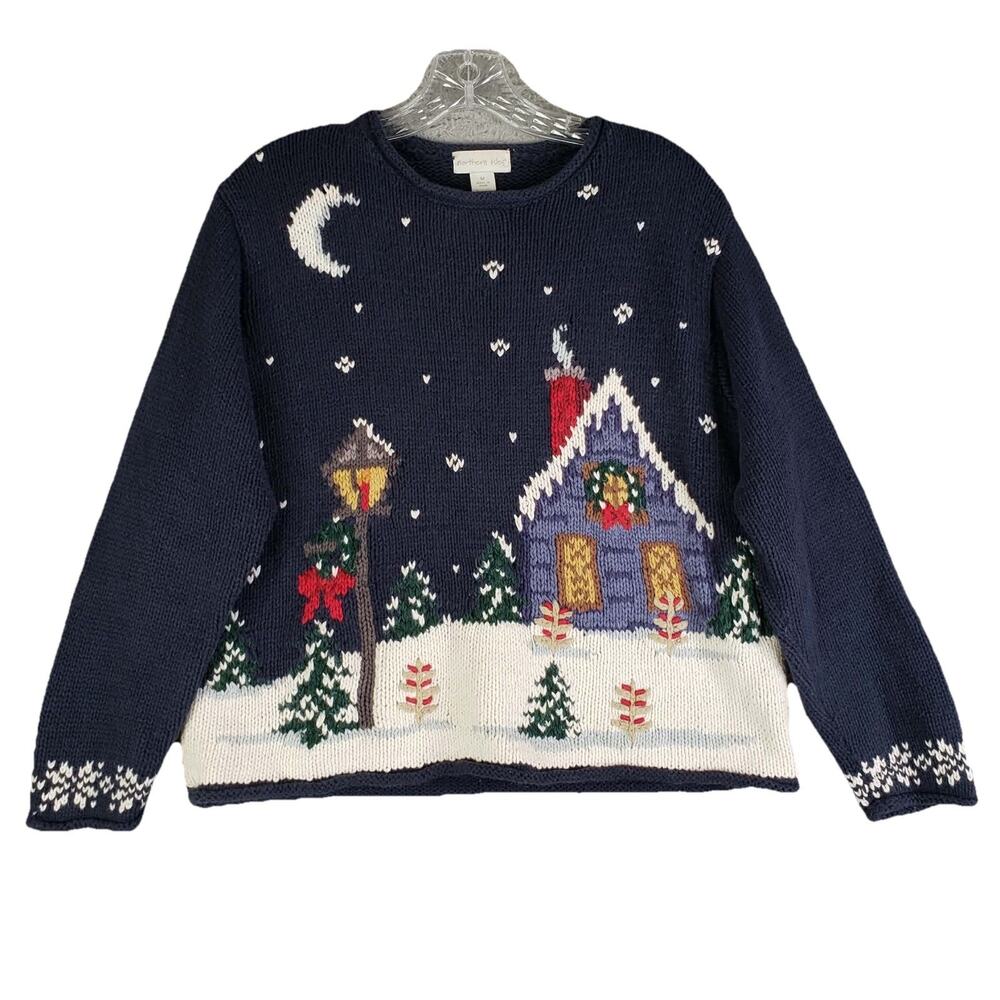 Northern Isles Sweater Christmas Womens Medium Ramie Chunky Hand Knitted Grandma
